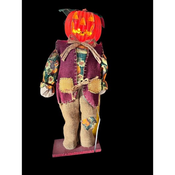 Lighted (head) Halloween Jack O Lantern 23”Scarecrow Fall Autumn Decor Vintage - Picture 1 of 10